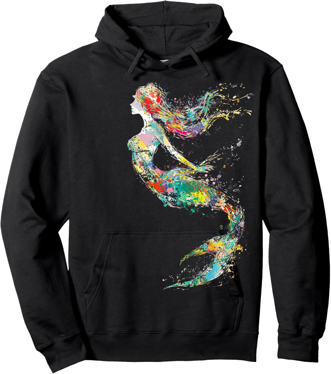 Mermaid Colorful Painting Art Graphic Abstract Motif Mermaid Hoodie - Hoodie | Black