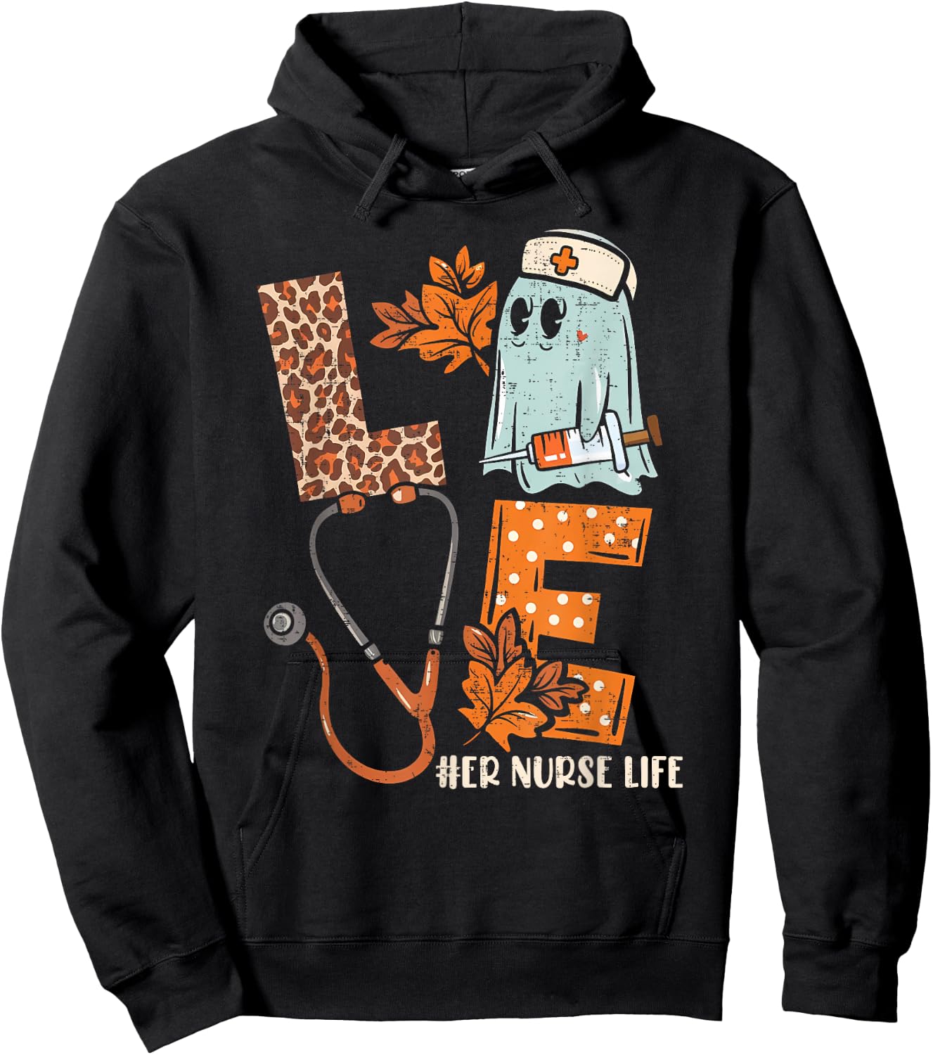 Halloween ER nurse LOVE ER Nurse life Stethoscope Hoodie - Hoodie | Black