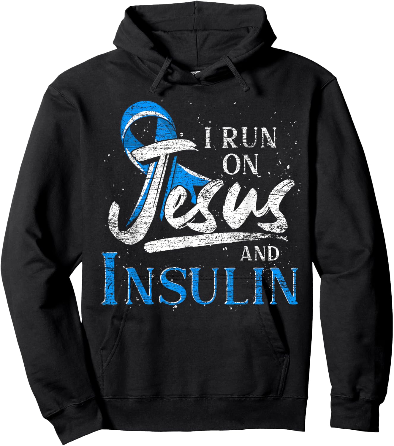Blue Ribbon I Run On Jesus And Insulin Diabetes Awareness Hoodie - Hoodie | Black