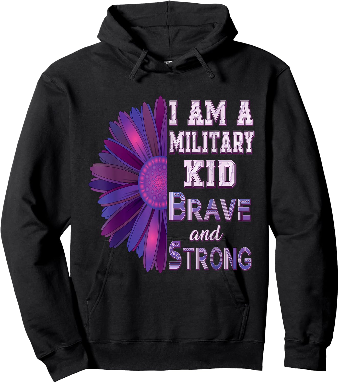 I Am A Military Kid Brave And Strong Purple Up American Hoodie - Hoodie | Black
