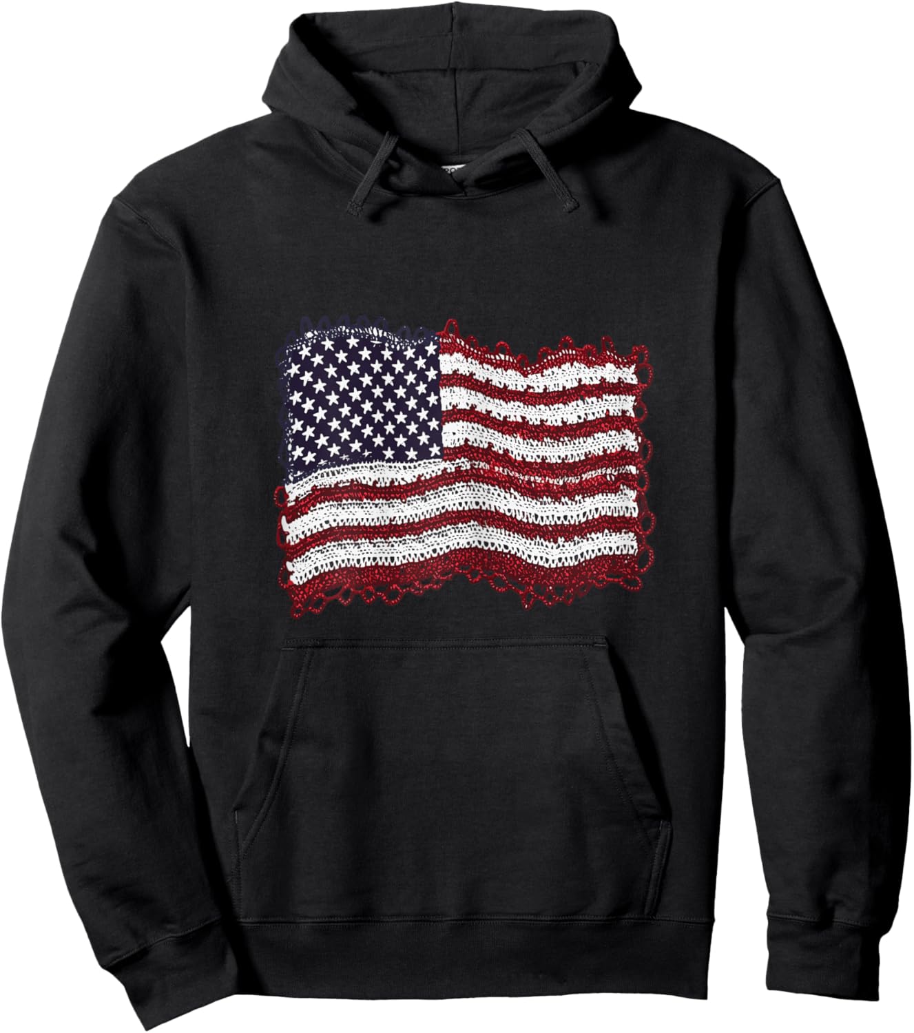 American Flag Crochet 4th Of July Crocheting Patriotic Women Hoodie - Hoodie | Black