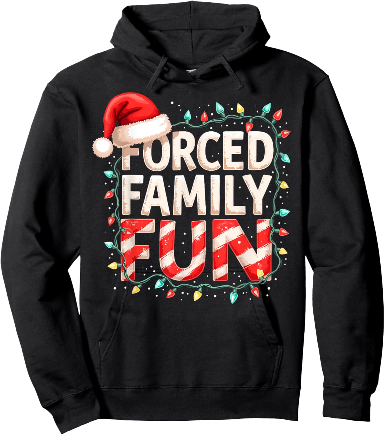 Forced Family Fun Christmas Candy Cane Tree Lights Party Hoodie - Hoodie | Black