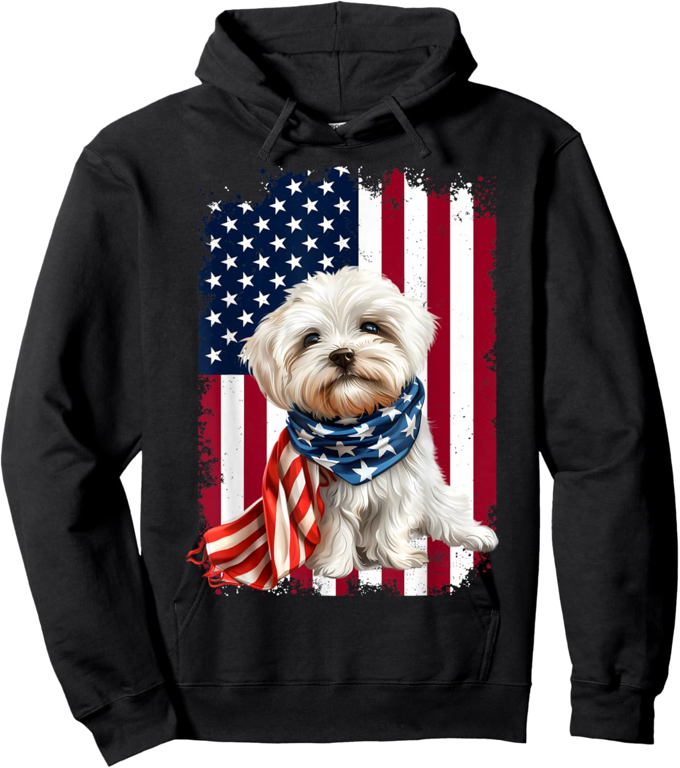 Maltese dog American Flag 4th Of July Maltese dog Lovers Hoodie - Hoodie | Black