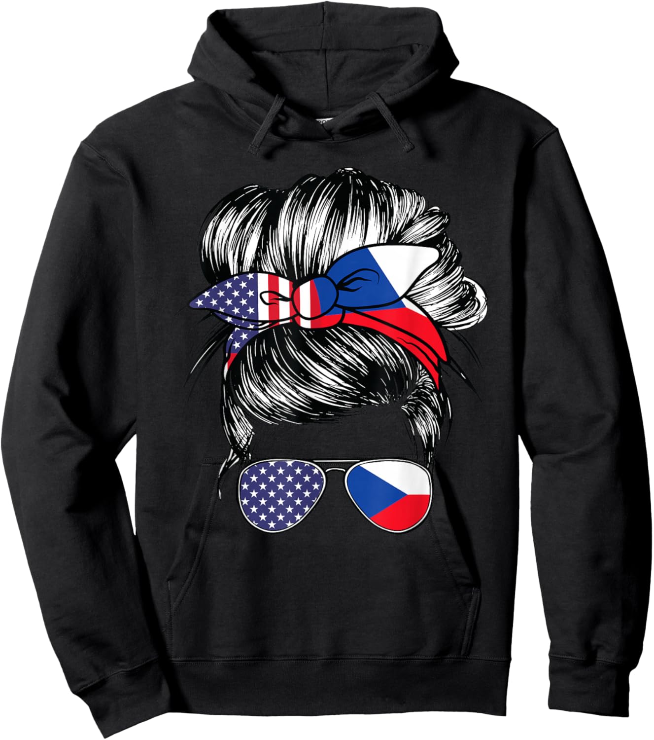Czech Flag American Women Girl USA Heritage Czechian Hoodie - Hoodie | Black