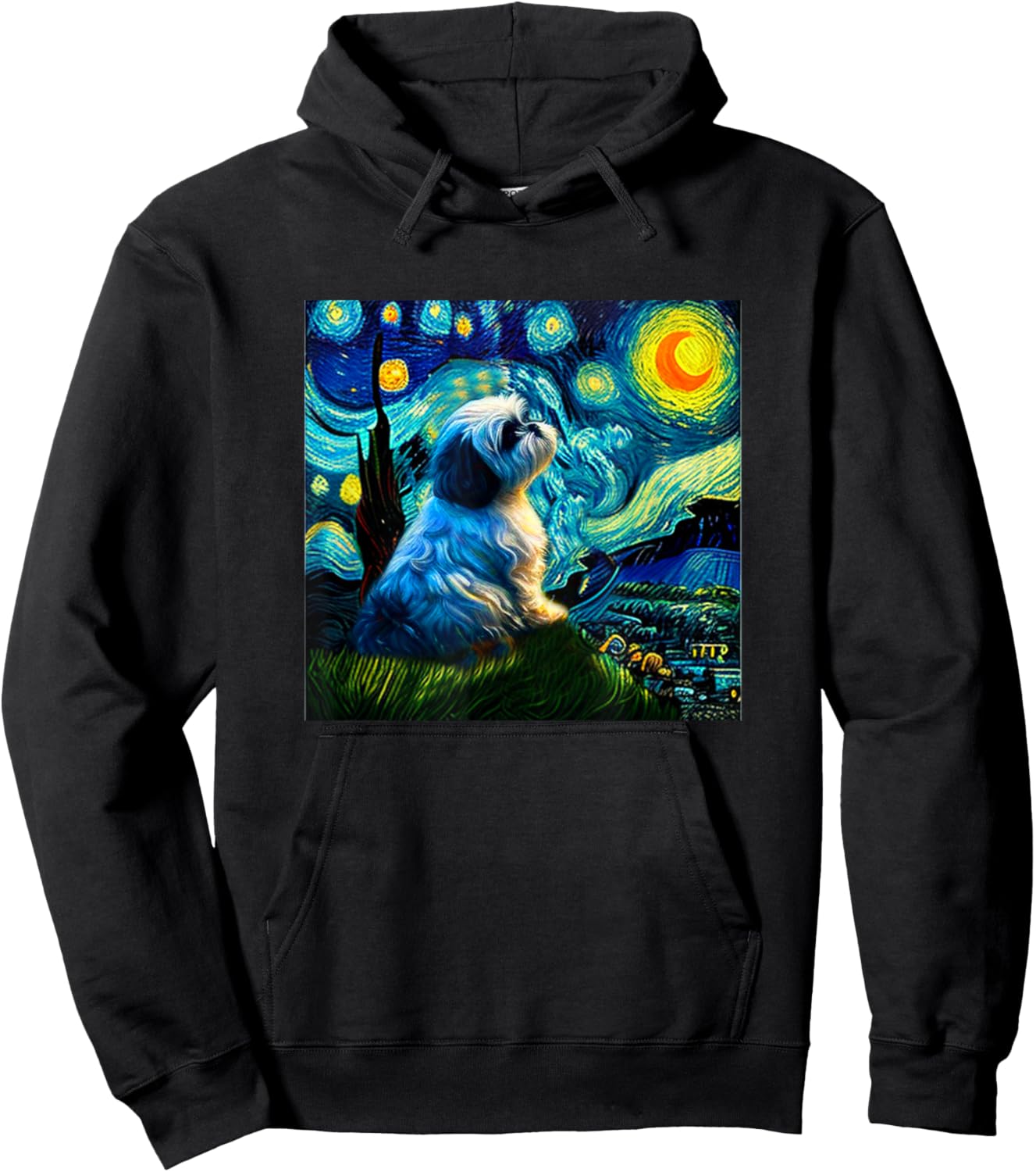 Shih Tzu Funny , Dog, Van Gogh, Starry Night, Cute, Men's, Kids, Funny, Clothes, Goods, Gift Hoodie - Hoodie | Black