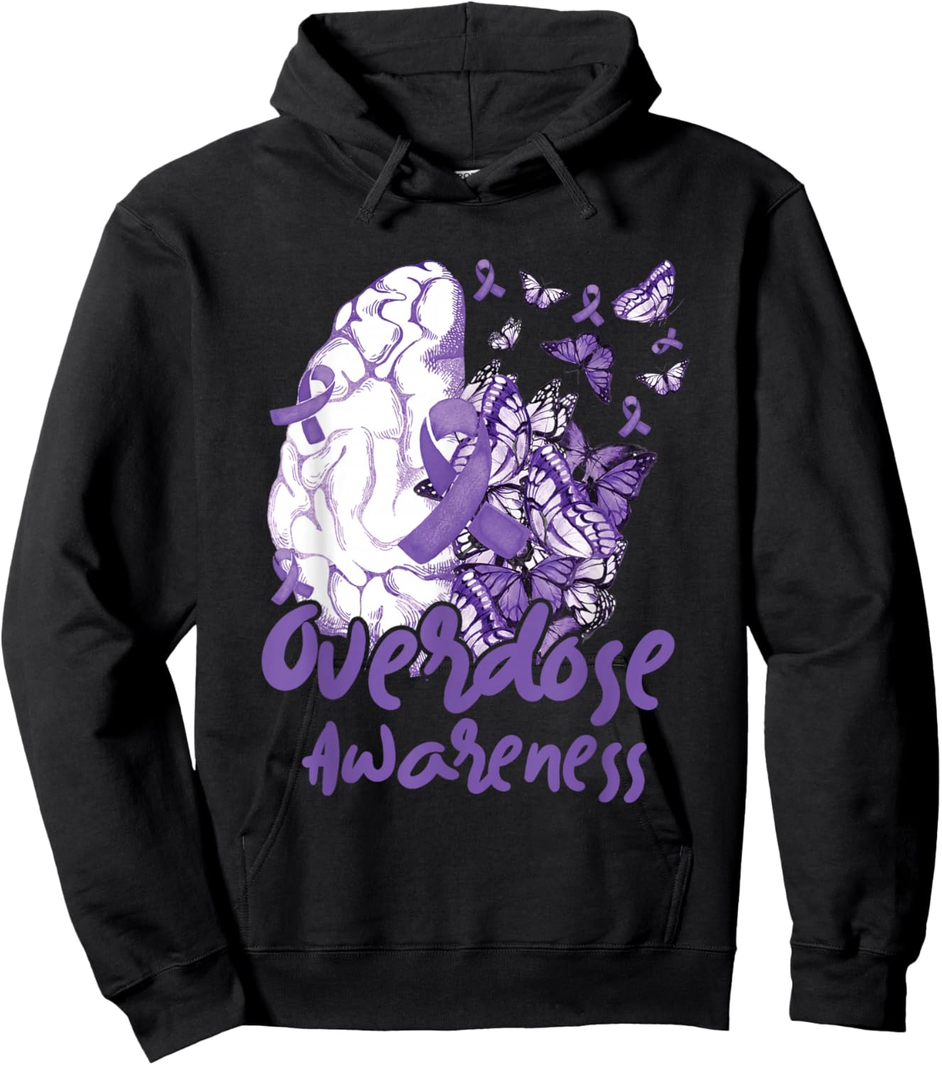Overdose Awareness Purple Ribbon Drug Addiction Hoodie - Hoodie | Black