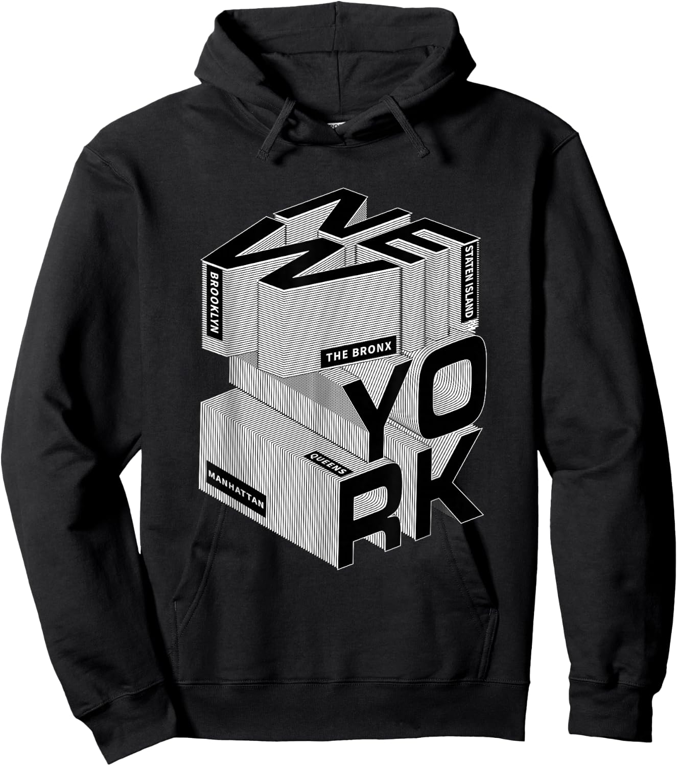 Mara Closet -Adults New York City Five Boroughs Urban Typography , Black, Small, Short Sleeve Hoodie - Hoodie | Black