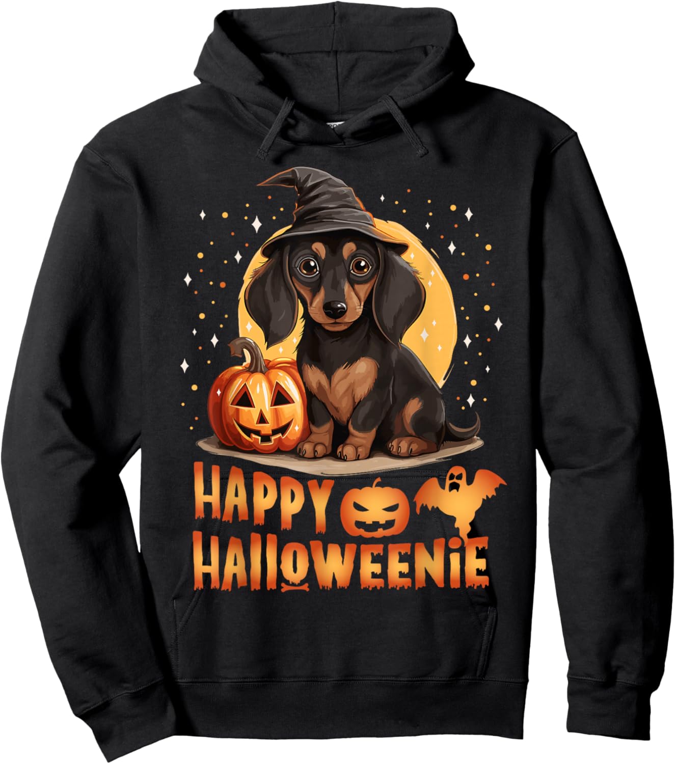 Happy Halloweenie Funny Dachshund Halloween 2024 Wiener Dog Hoodie - Hoodie | Black
