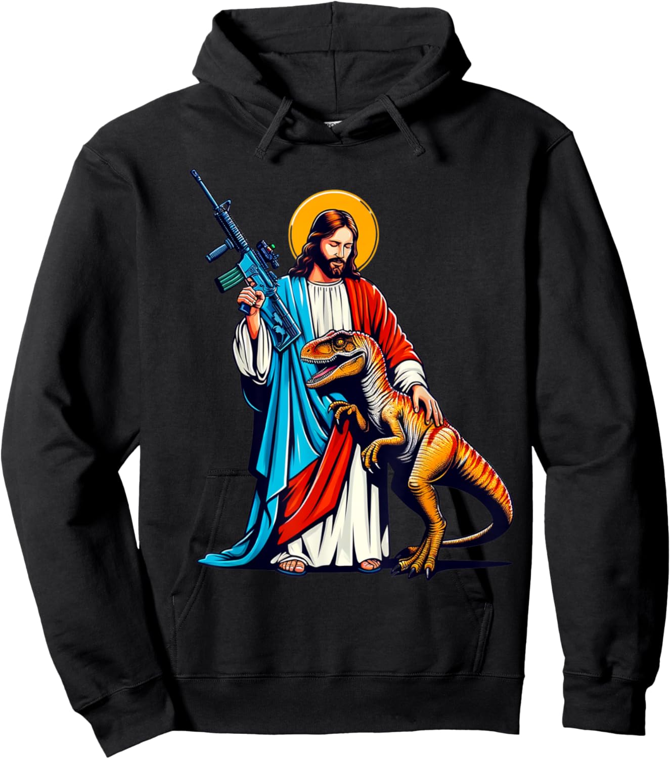 Jesus and Raptor Shirt, Funny AR15 2nd Amendment Patriotic Hoodie - Hoodie | Black