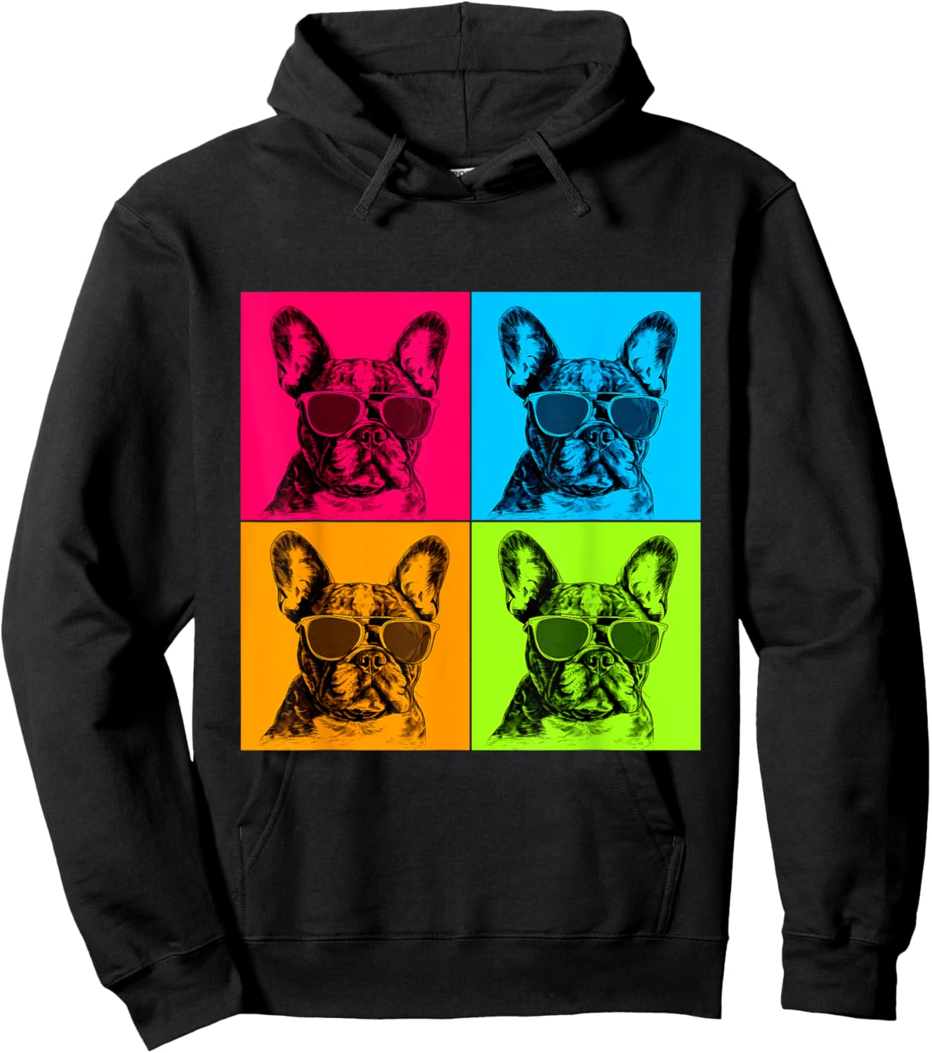 Frenchton Dog Pop Art Design Illustration Colorful Men Women Kids Hoodie - Hoodie | Black