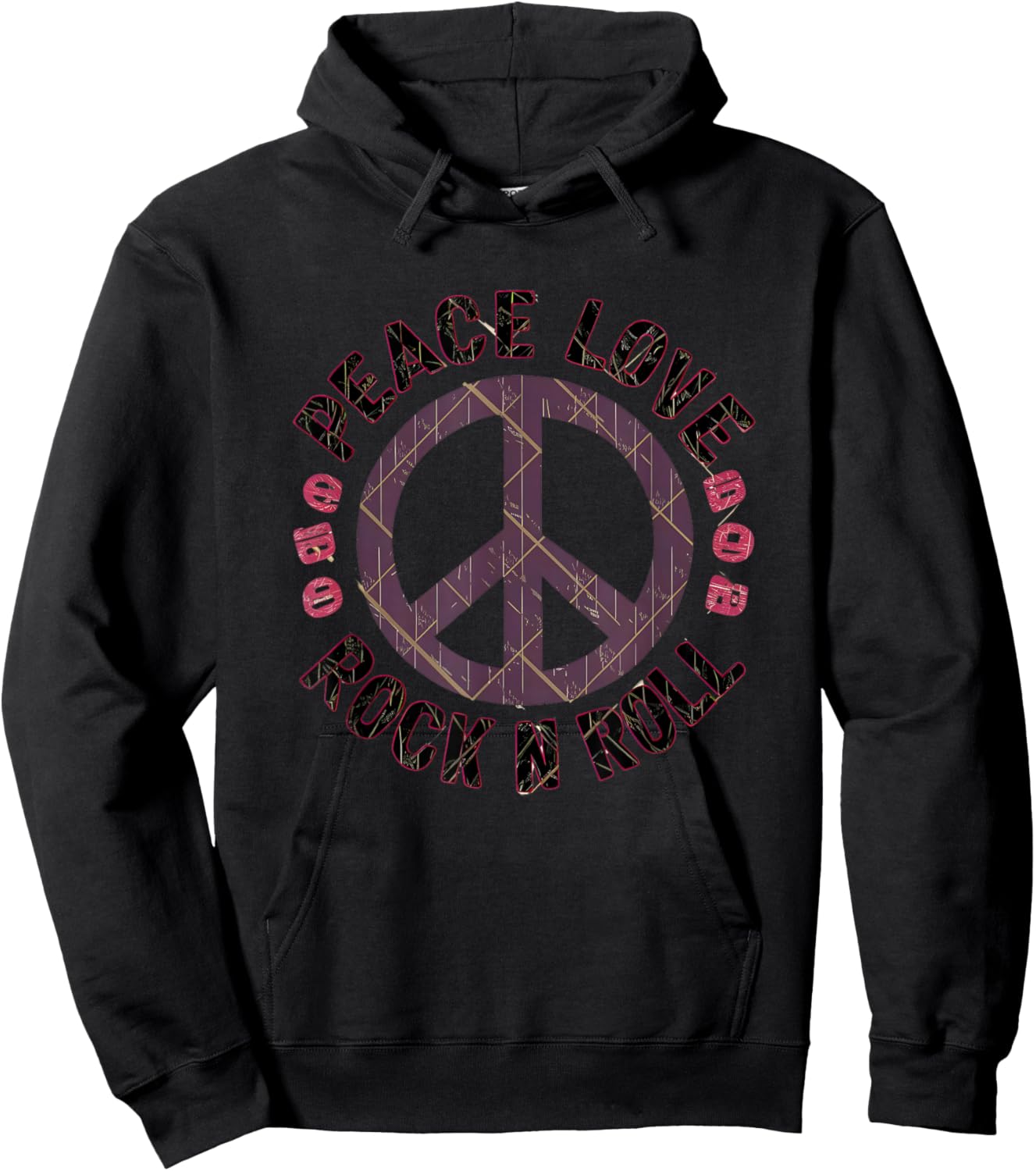 Peace Love and Rock And Roll Saying Rocker Motif Hoodie - Hoodie | Black