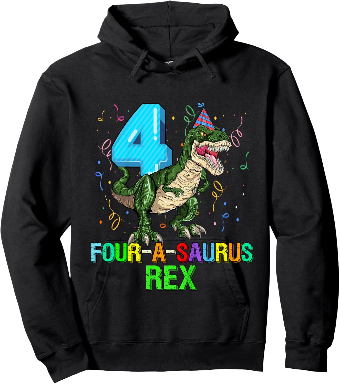 Kids 4 Year Old Boy 4th Birthday Dinosaur Gift Fourasaurus Hoodie - Hoodie | Black