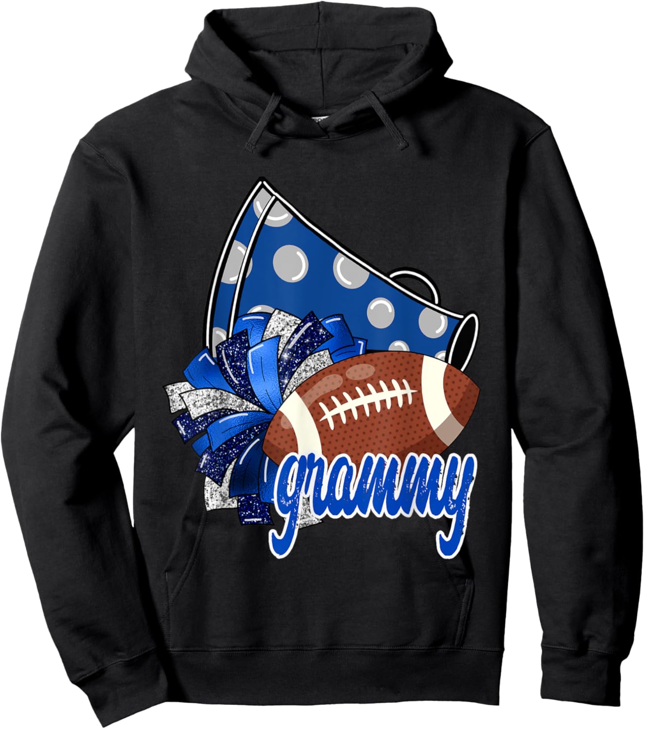 Cheer Grammy Shirt, Megaphone Pom Pom Football Blue Hoodie - Hoodie | Black