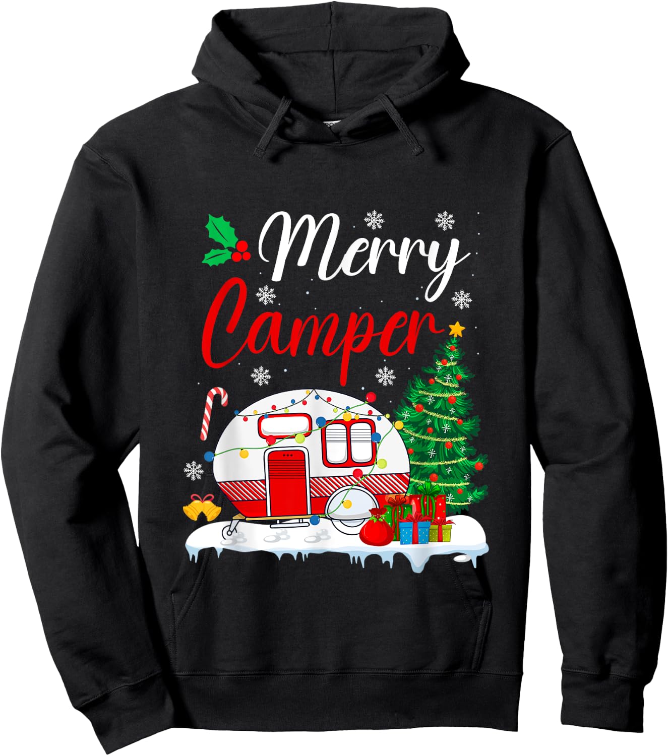 Merry Camper Christmas Camping Xmas Hoodie - Hoodie | Black