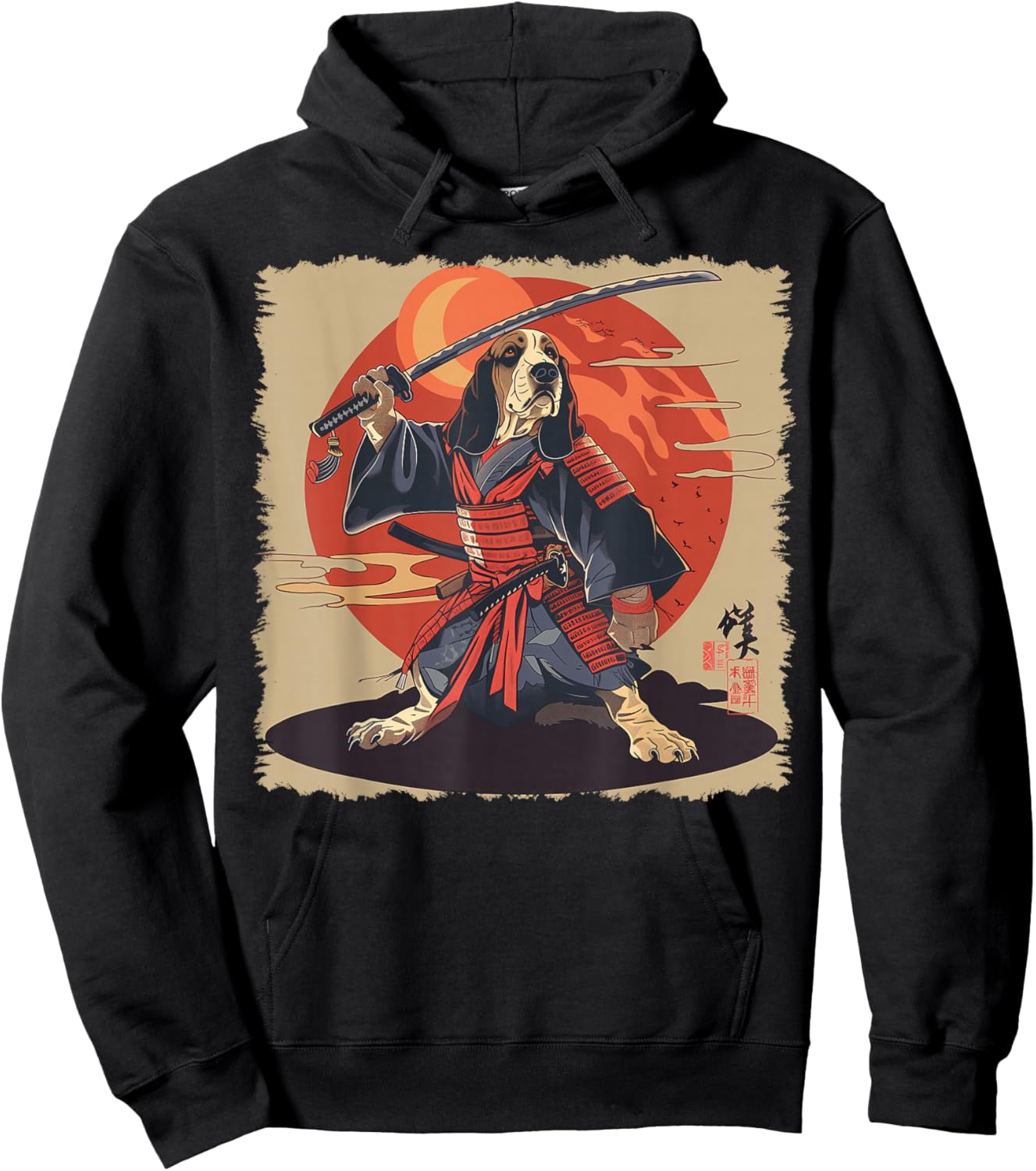 Basset Hound Dog Japanese Art Samurai Ukiyo-e Hoodie - Hoodie | Black