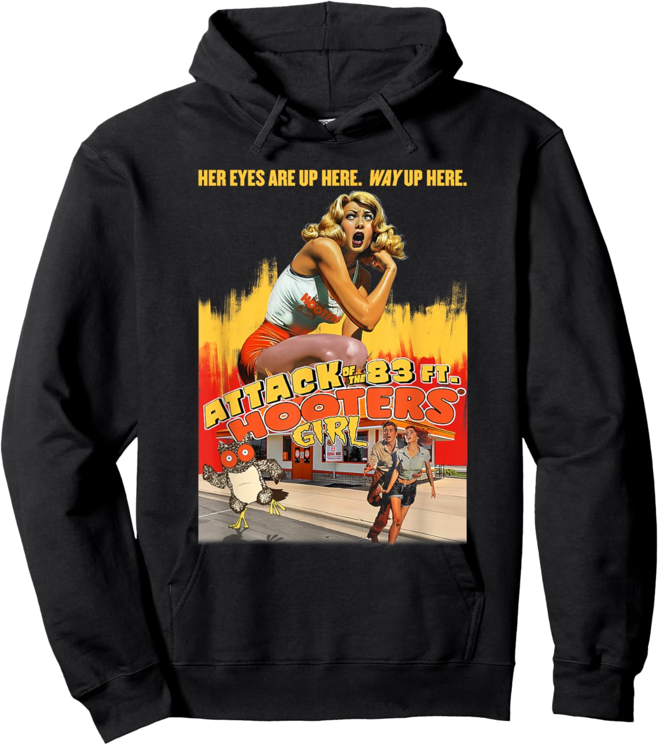 Hooters Attack of The 83ft Hooters Girl Funny B-Movie Retro Hoodie - Hoodie | Black