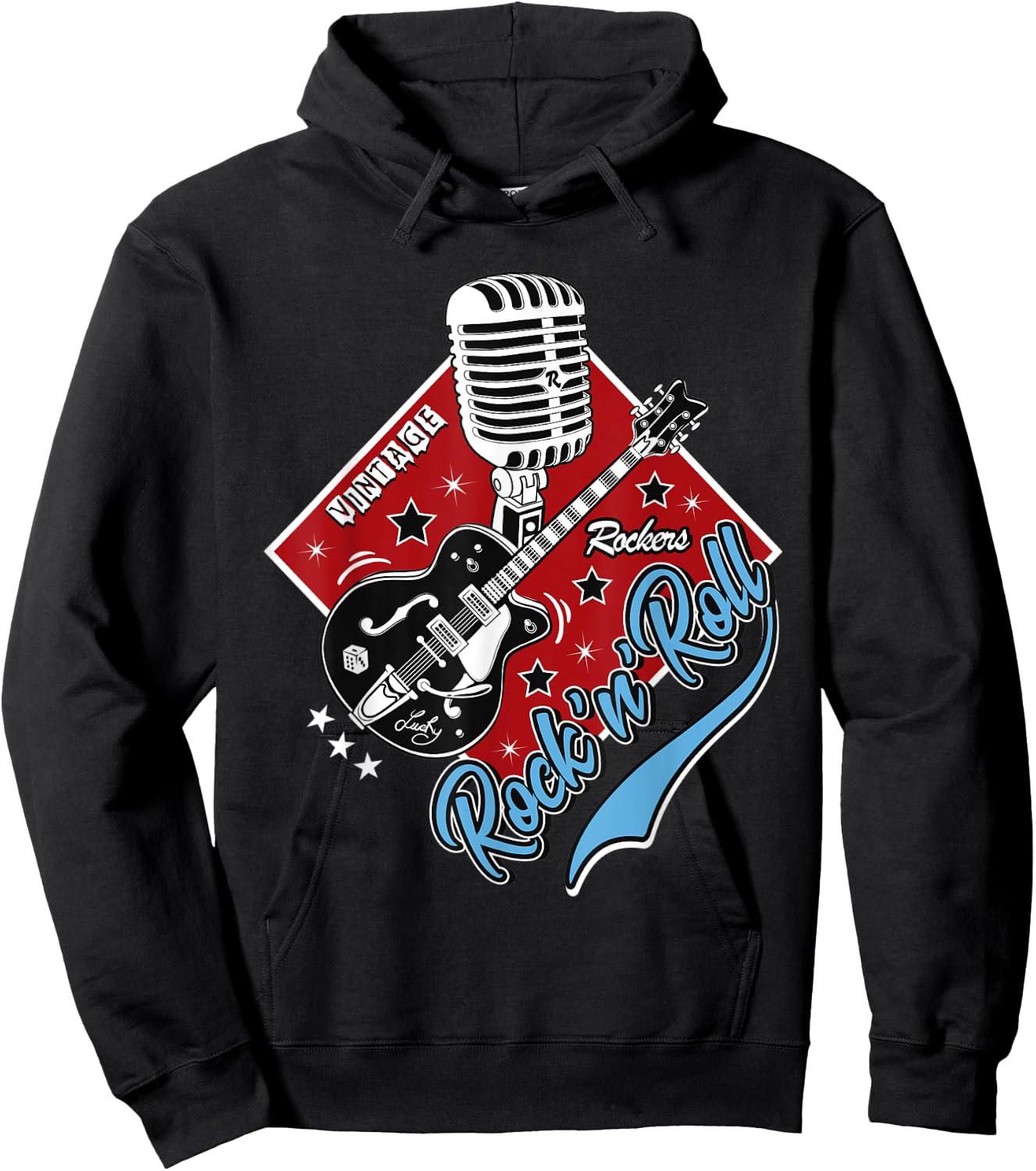 Guitar Rock and Roll Rockabilly Vintage Microphone Rocker Hoodie - Hoodie | Black