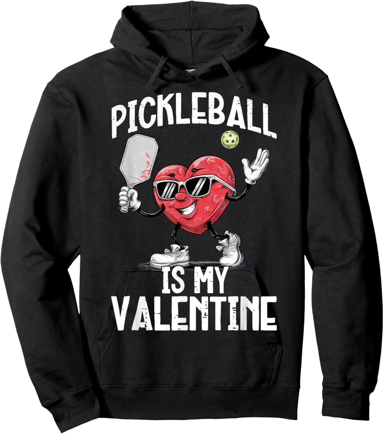 Pickleball Is My Valentine Heart Funny Valentines Day Hoodie - Hoodie | Black