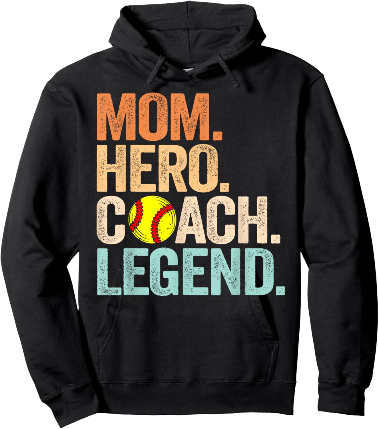 Mom Hero Softball Coach Legend Funny Softball Mom Coach Hoodie - Hoodie | Black