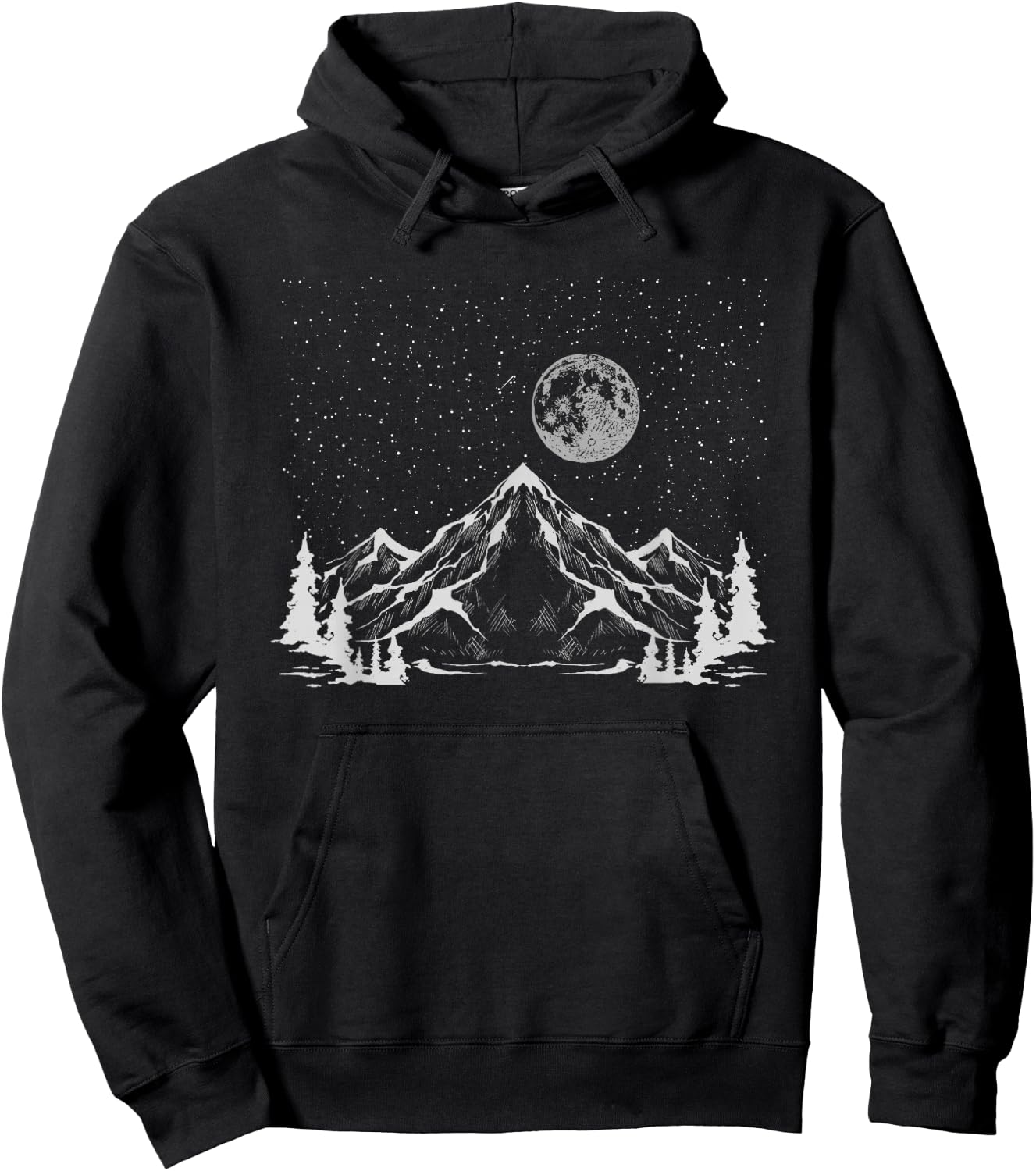 Night Outdoor Nature Trees Mountains Forest Moon Hiking Hoodie - Hoodie | Black