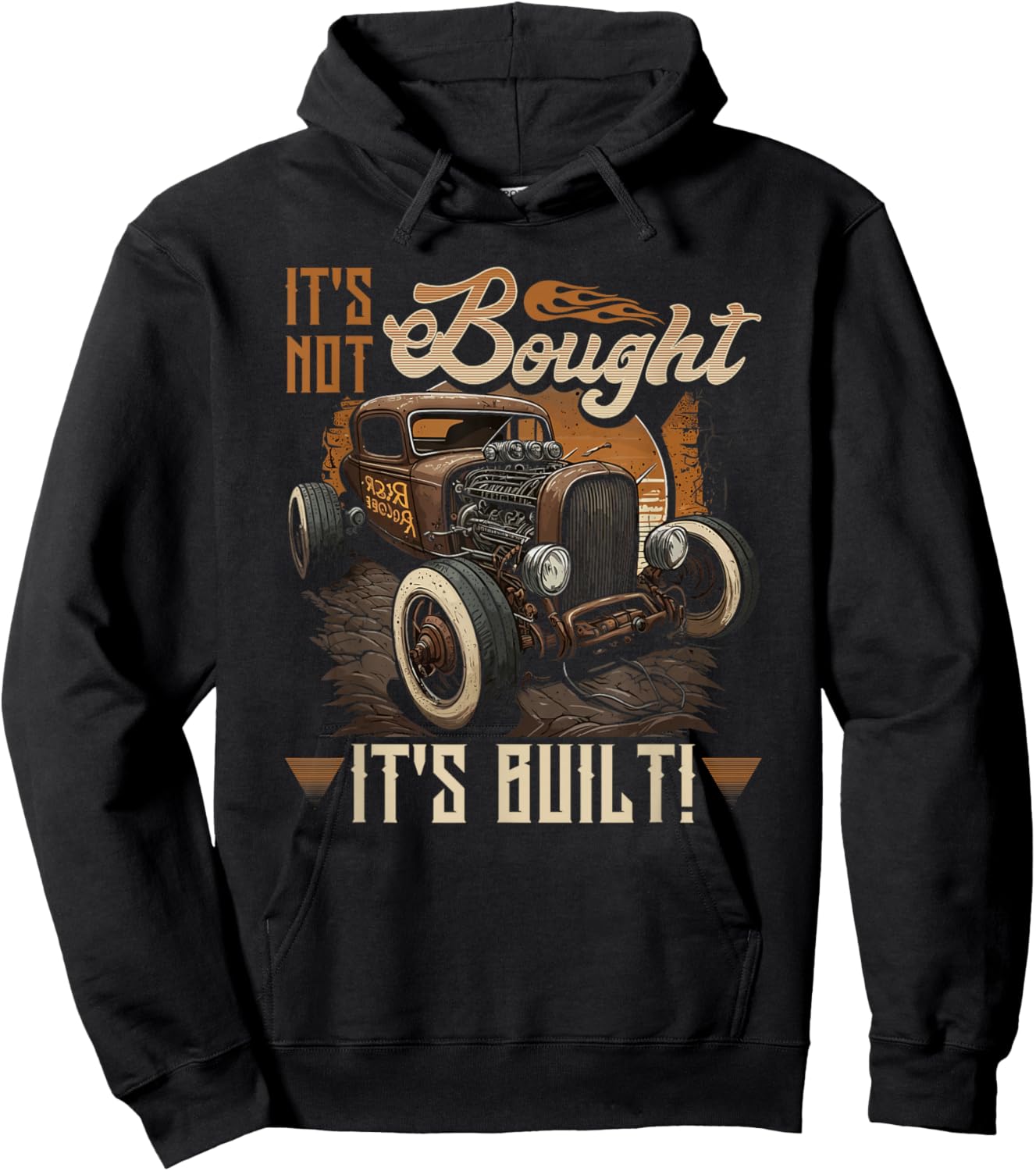 Rat Rod & Hot Rodder Gift Rust Bucket Car Fans Men's Vintage Rat Rod , Its Not Bought Its Built, Black, Small, Short Sleeve, Classic Fit Hoodie - Hoodie | Black