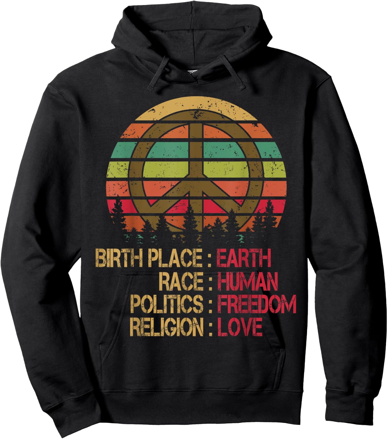 Birthplace Earth-Race Human-Equality Peace-Sign T shirt Hoodie - Hoodie | Black