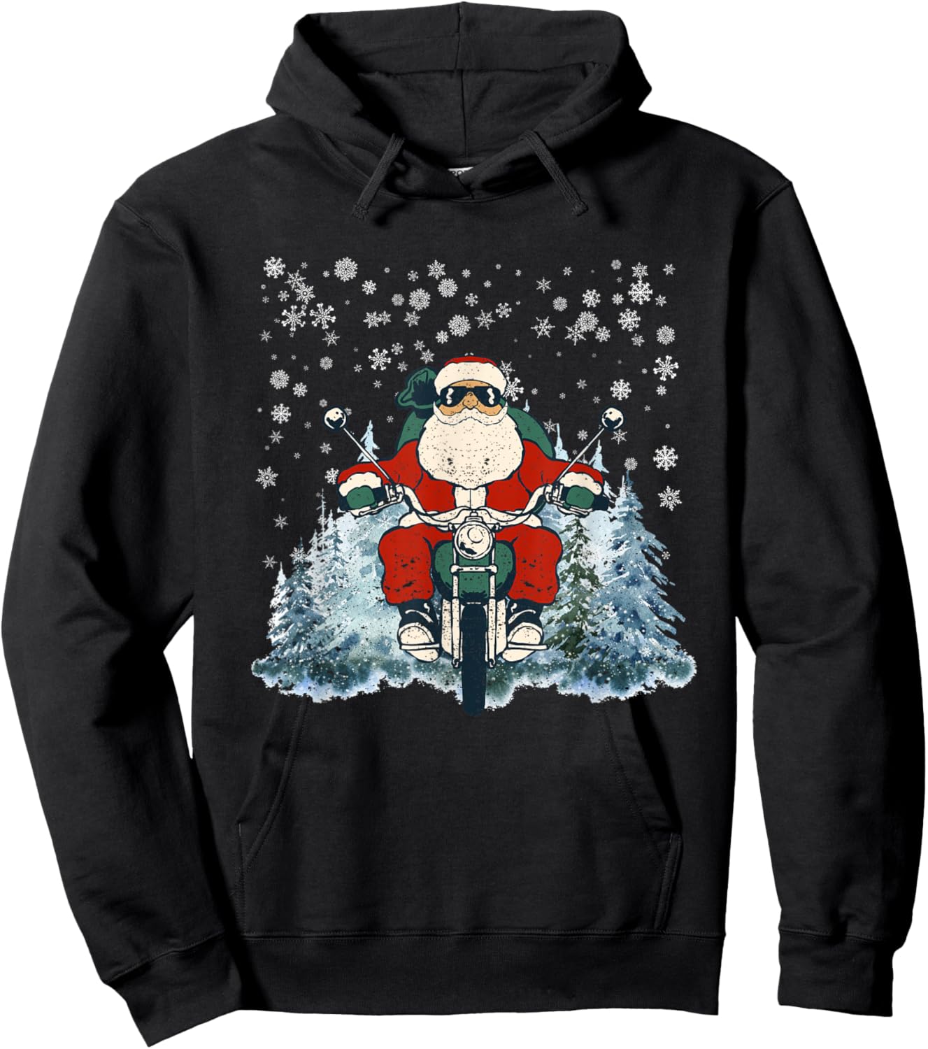 Biker Santa Claus On Motorcycle Funny Christmas Biking Ride Hoodie - Hoodie | Black