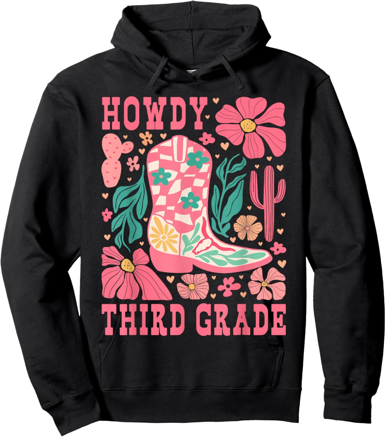 Howdy Third Grade Western 3rd Grade Teachers Cowboy Cowgirls Hoodie - Hoodie | Black