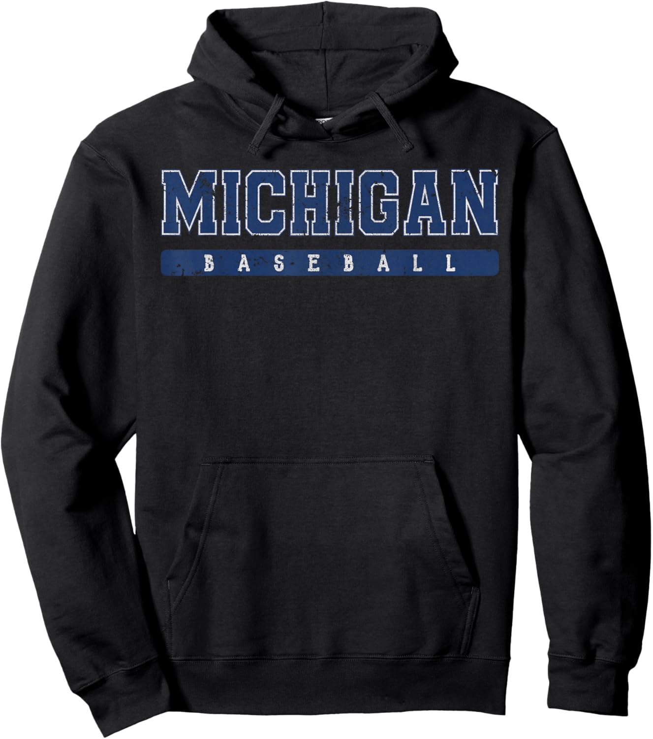 Michigan Baseball Blue Vintage Text Hoodie - Hoodie | Black