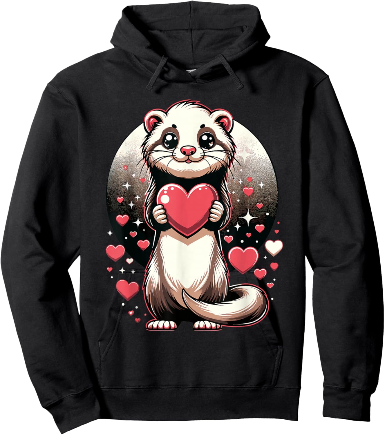 Ferret Holding Heart Valentine's Day Cute Valentine Hoodie - Hoodie | Black