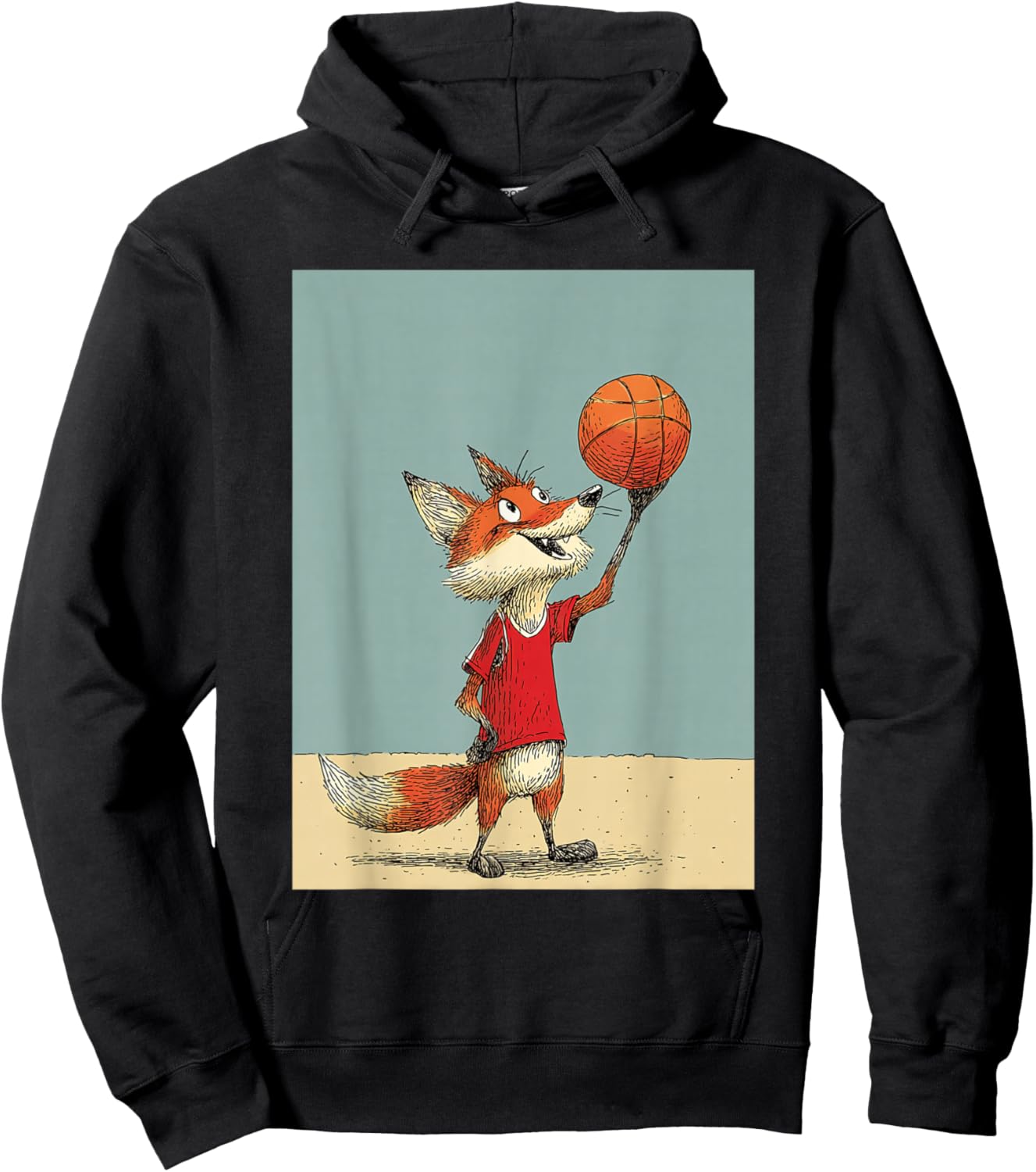 Cute Fox Sports Funny Basketball Cartoon Design Hoodie - Hoodie | Black