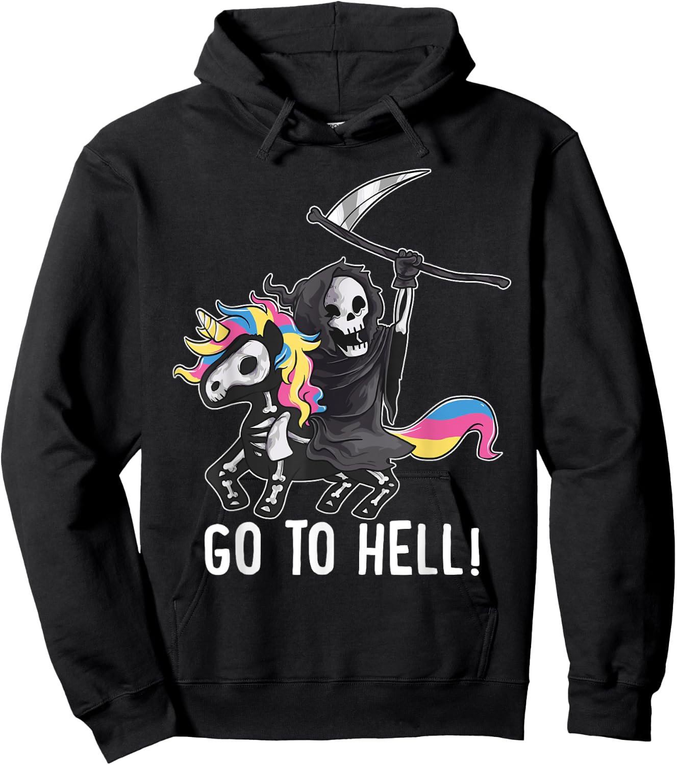 Gehe zum Hölle Unicorn Sugar Skull Grim Reaper Halloween Hoodie - Hoodie | Black