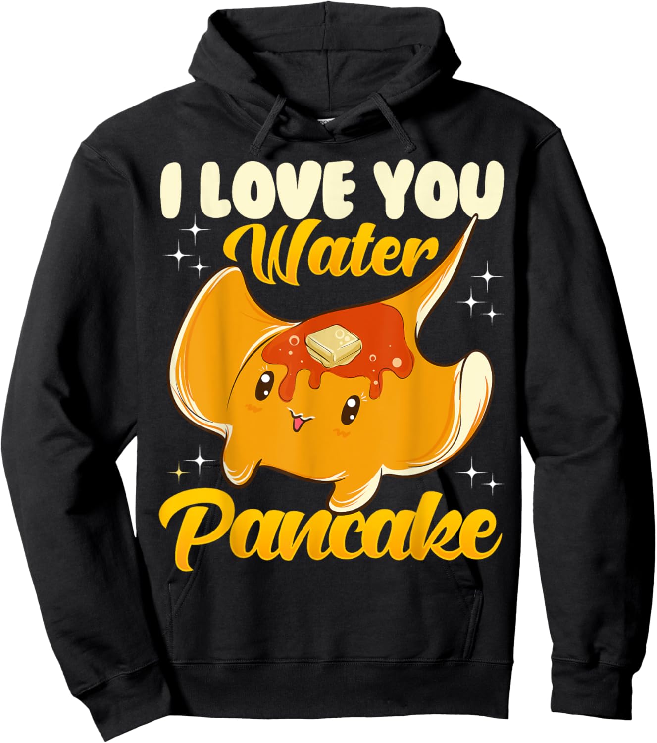 Cute & Funny I Love You Water Pancake Stingray Pun Hoodie - Hoodie | Black