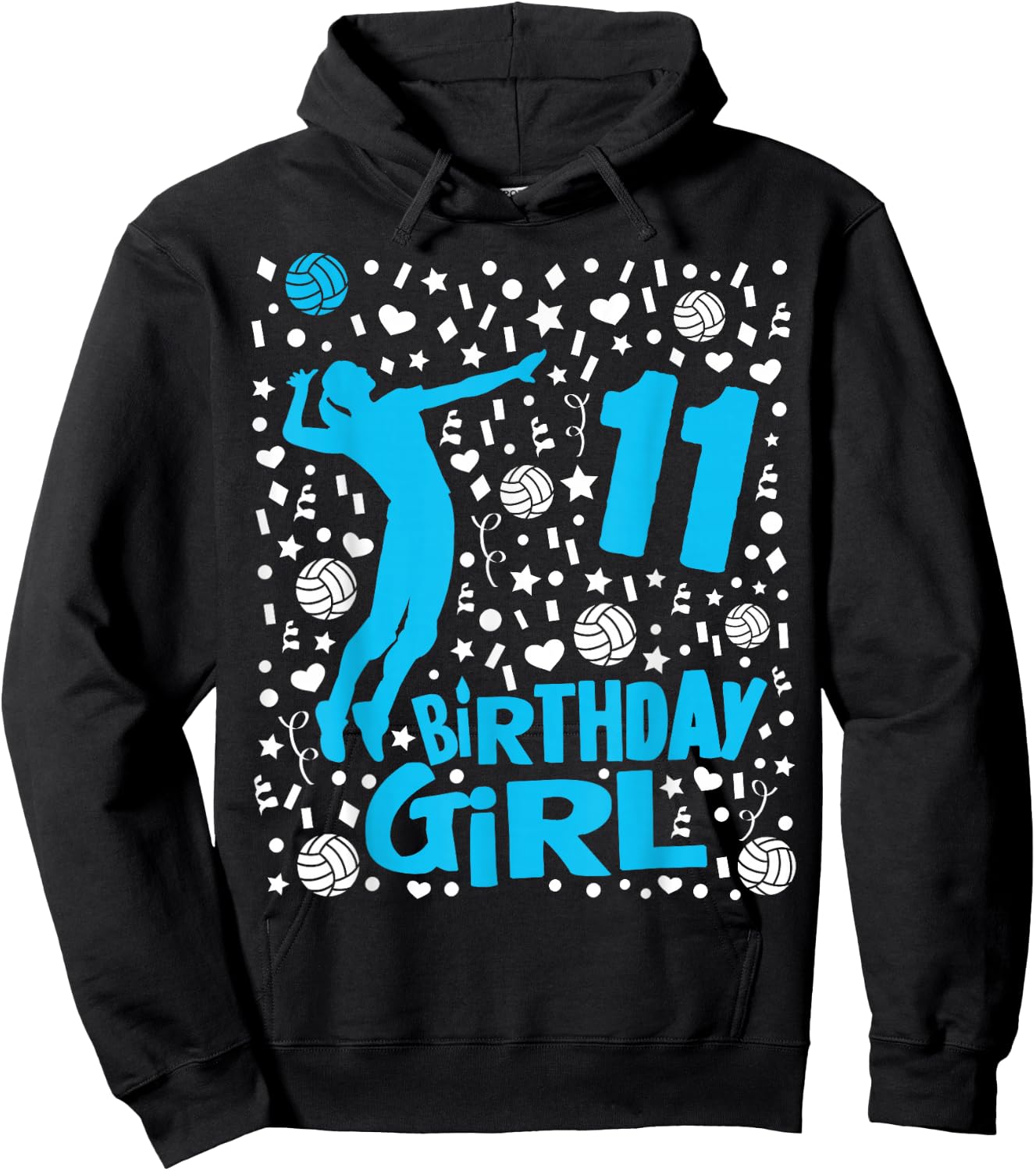 Girls Volleyball 11th Birthday Gift - 11 Year Old Player Hoodie - Hoodie | Black