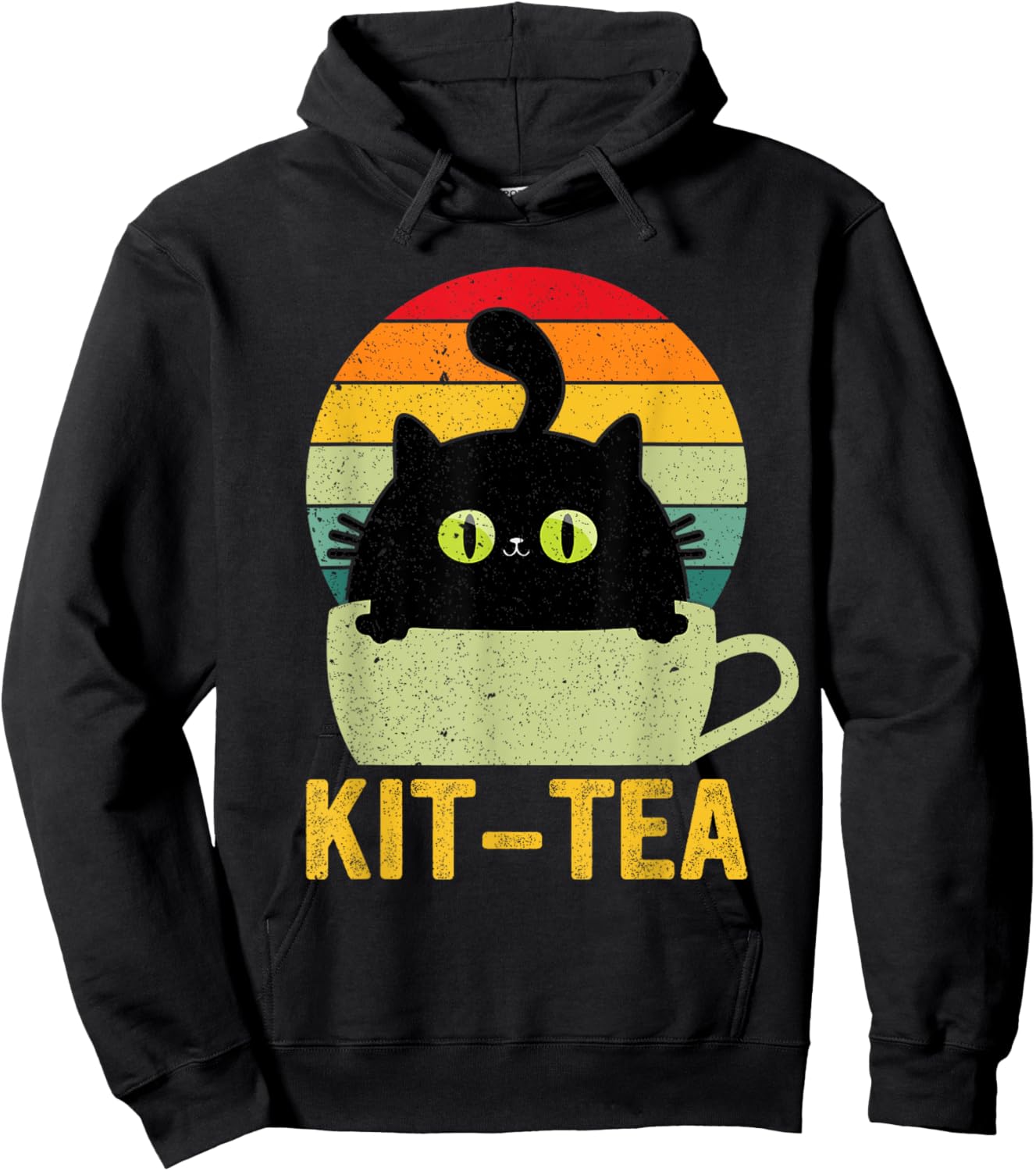 Kit Tea Black Kitty Cat Tea Lover Men Women Girls Kids Hoodie - Hoodie | Black