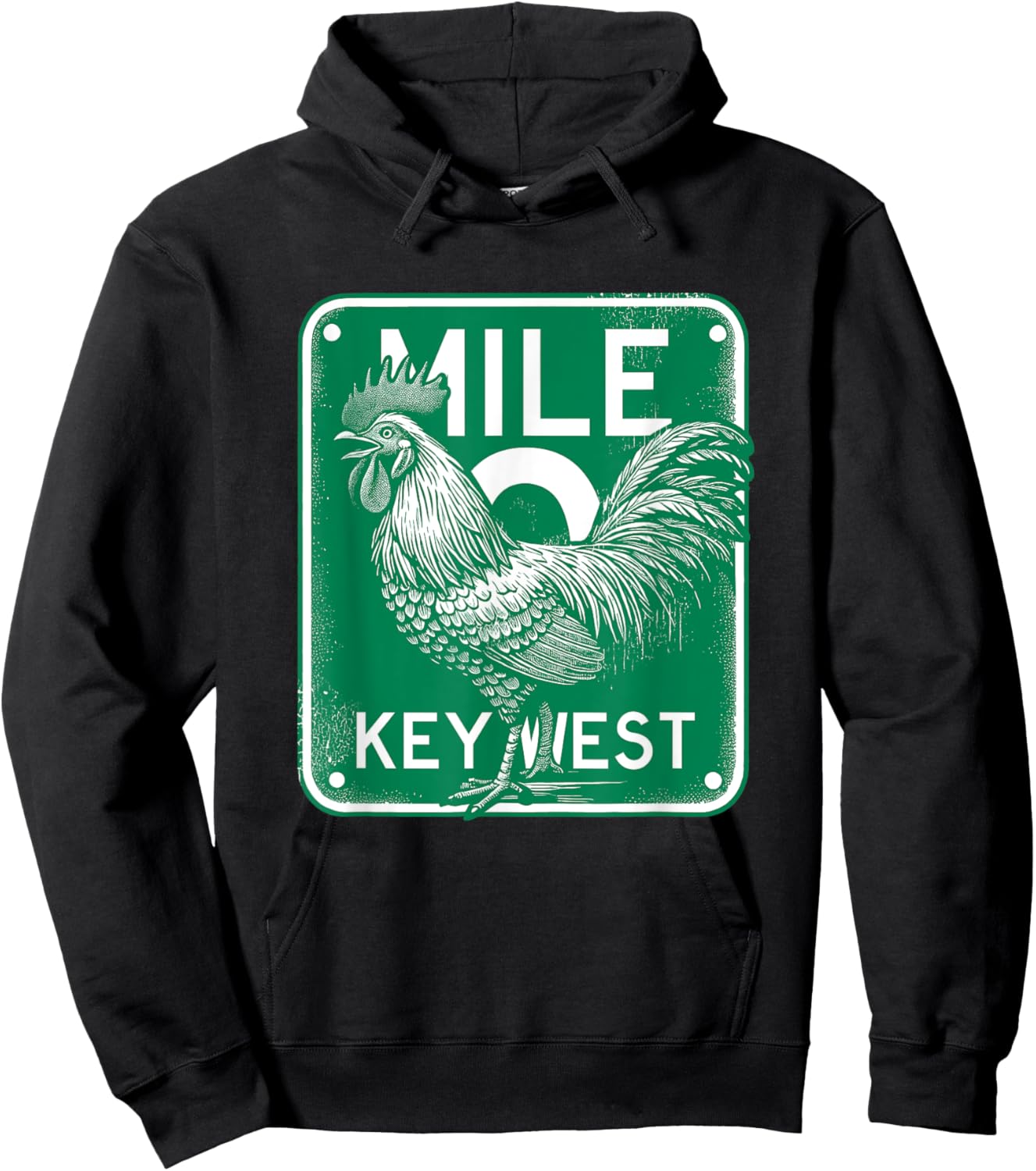 Key West Florida Chicken Retro Mile 0 Rooster Mile Marker Hoodie - Hoodie | Black