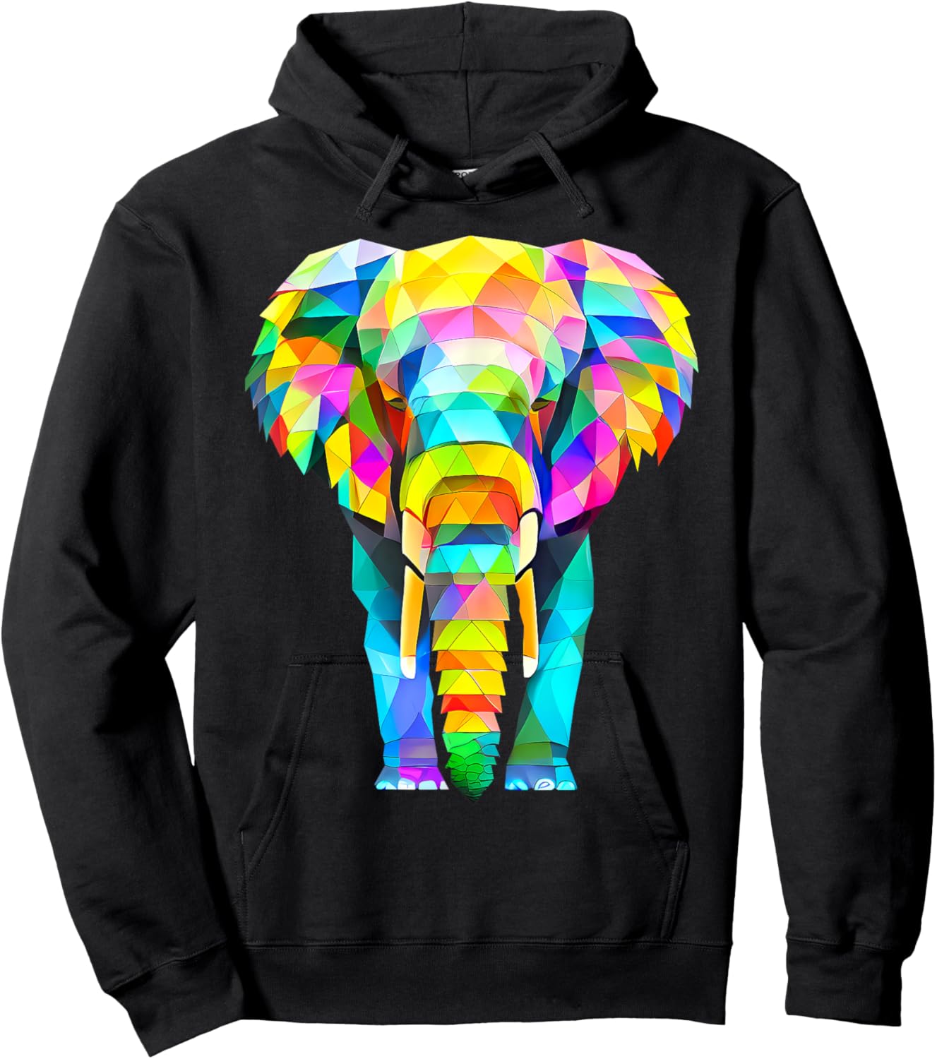 Colorful Elephant Abstract Geometric Hoodie - Hoodie | Black