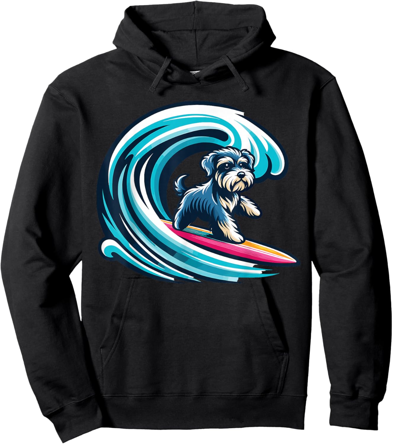 Schnoodle Surfing, Wave Riding Schnoodle Hoodie - Hoodie | Black