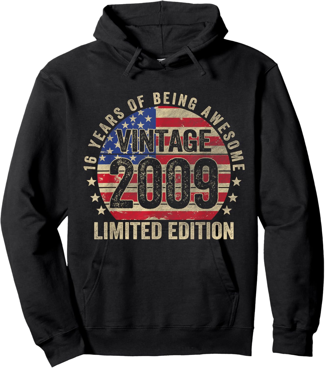 16 Year Old Gifts Vintage 2009 16th Birthday American Flag Kids Men Hoodie - Hoodie | Black