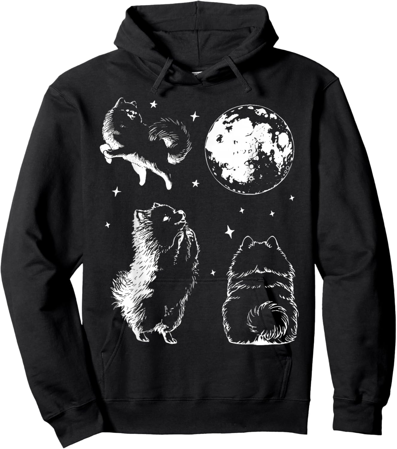 Vintage Three Pomeranian Dog Howling at The Moon Pet Lover Hoodie - Hoodie | Black