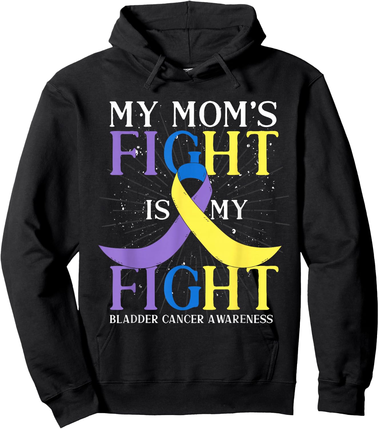 Purple Blue Yellow Ribbon Mom Bladder Cancer Awareness Hoodie - Hoodie | Black