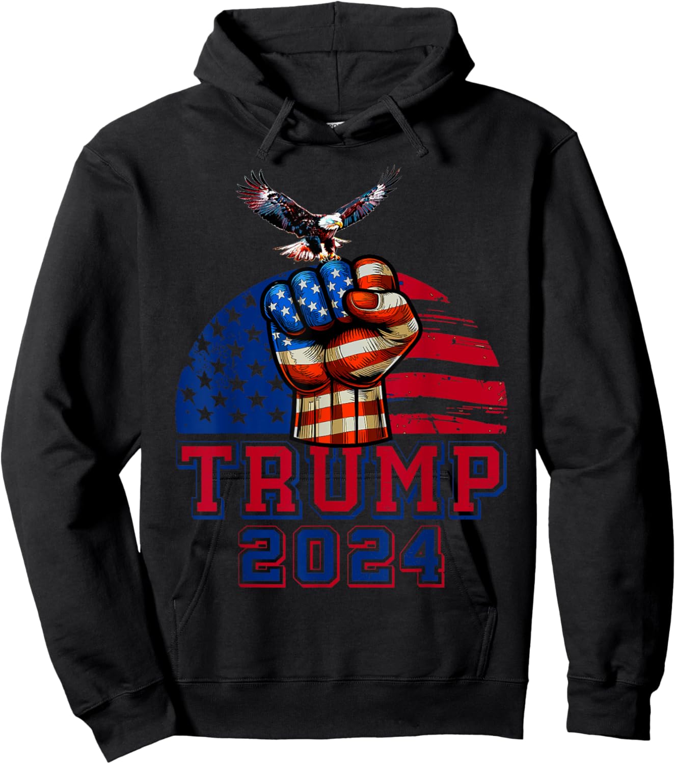 Trump 2024 Red White Blue Patriotic American Flag Eagle Hoodie - Hoodie | Black
