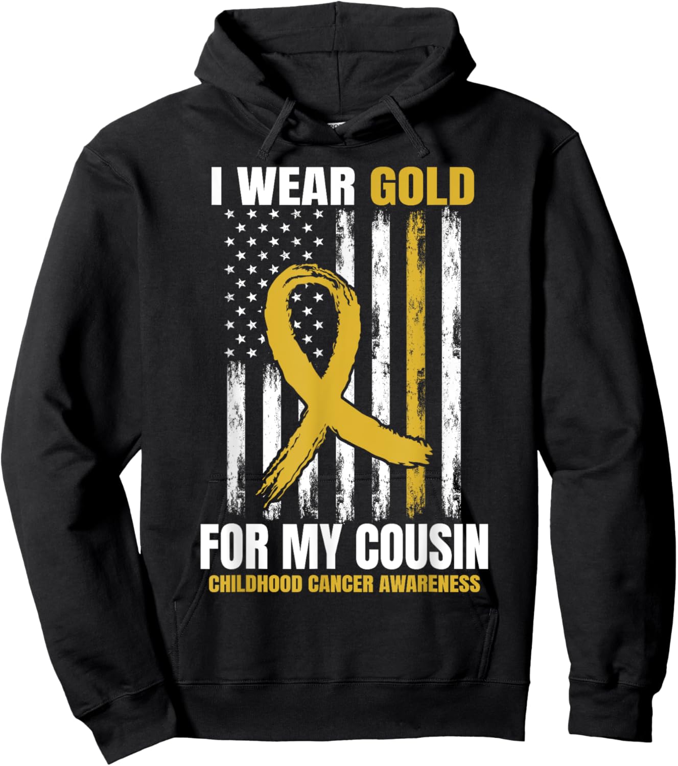 I Wear Gold Cousin Childhood Cancer Awareness American Flag Hoodie - Hoodie | Black