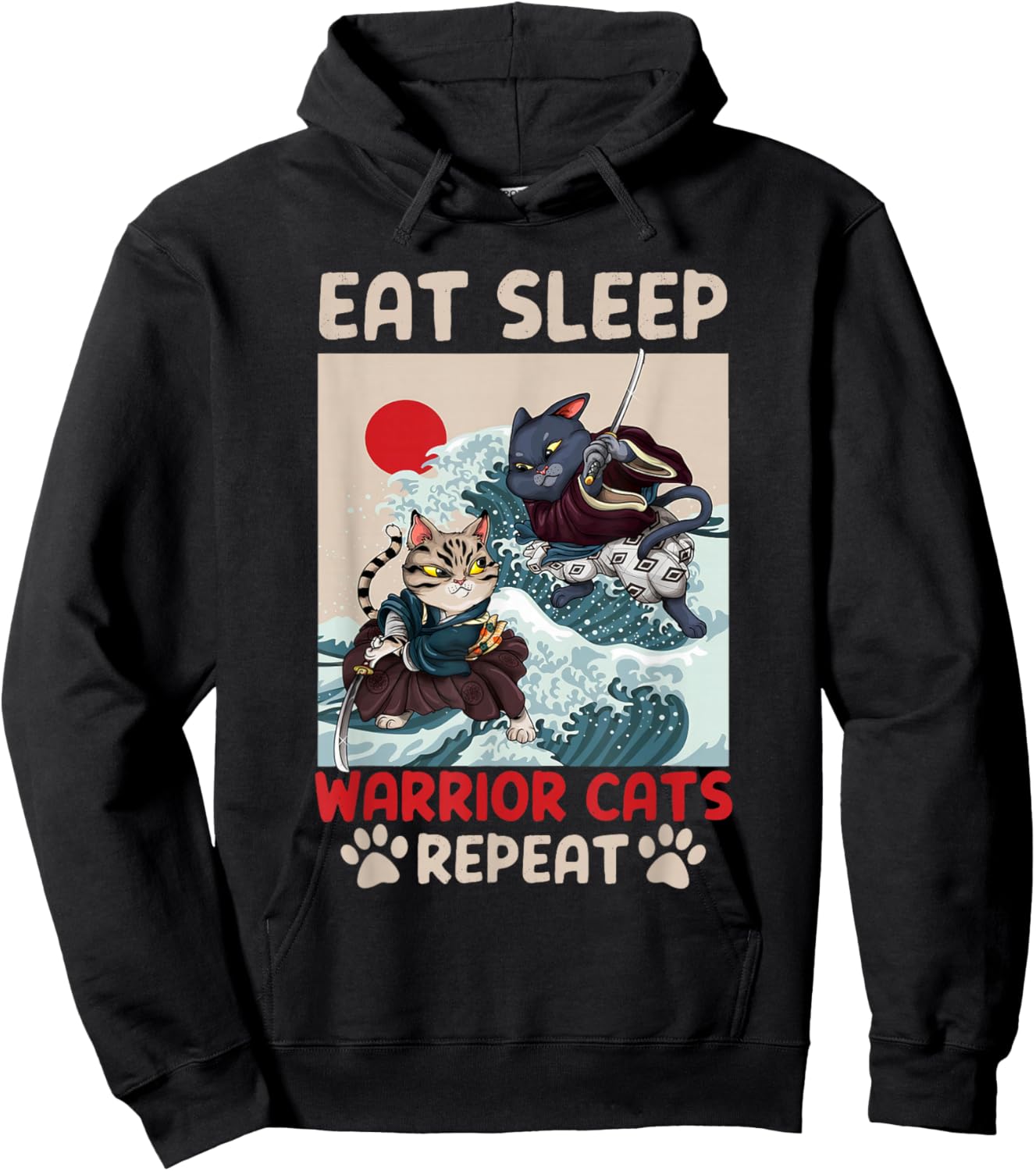 Eat Sleep Warrior Cats Repeat Feline Lover Kitten Hoodie - Hoodie | Black