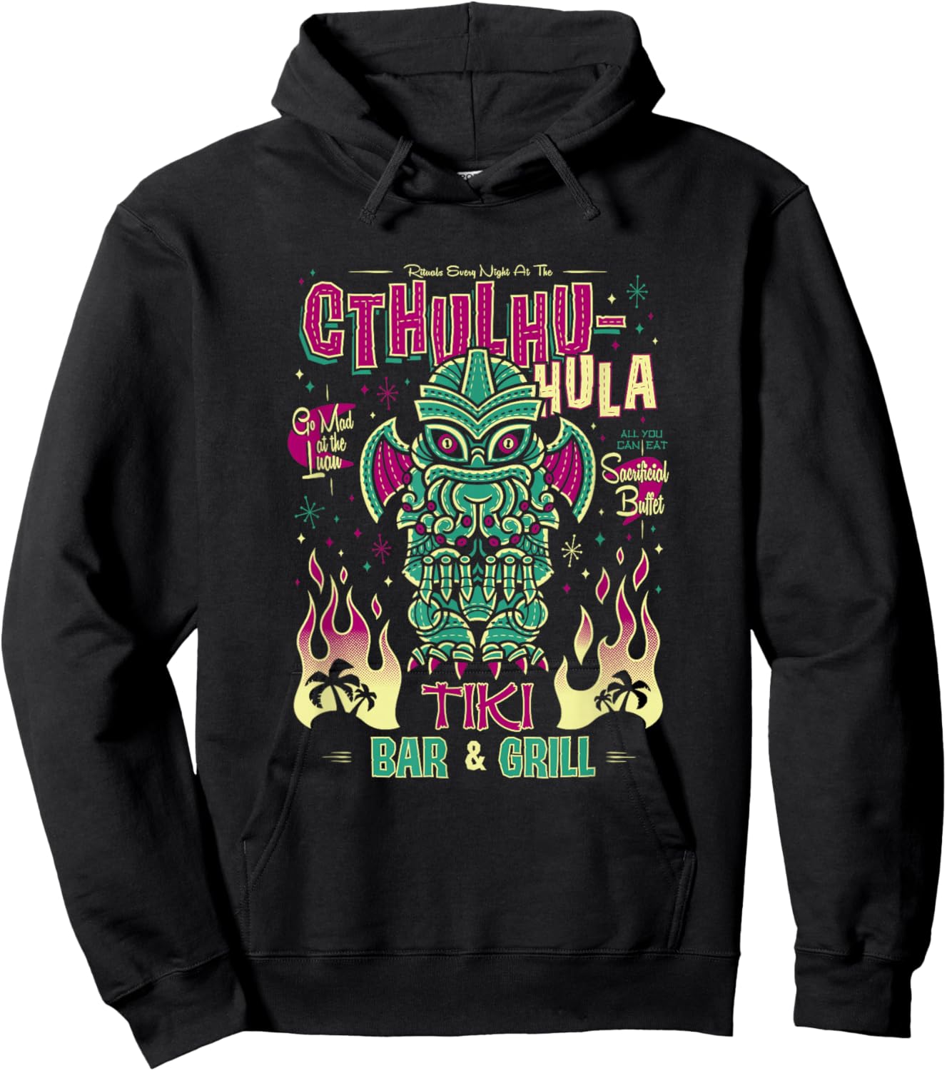 Cthulhu Tiki Bar - Creepy Cute Hawaiian Love Craft Monster Hoodie - Hoodie | Black