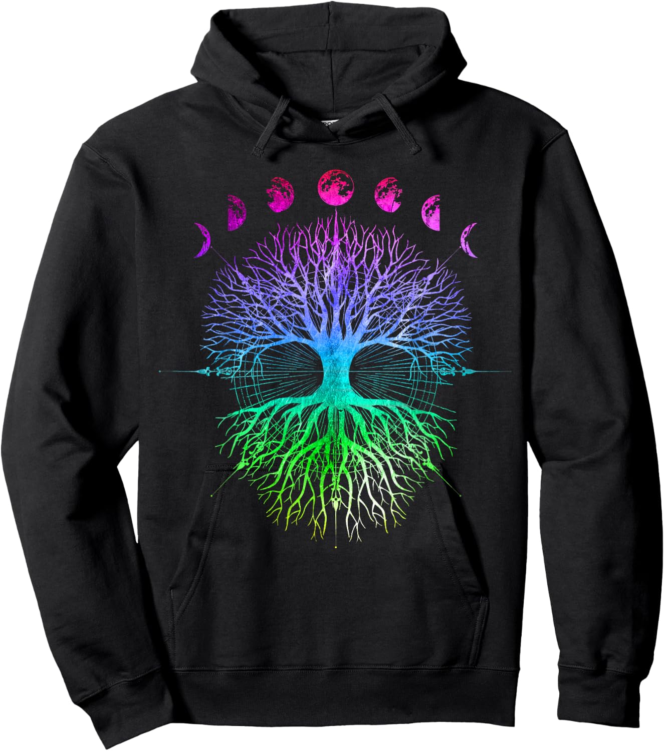 Phases of the Moon Tree of Life Hippy Hoodie - Hoodie | Black