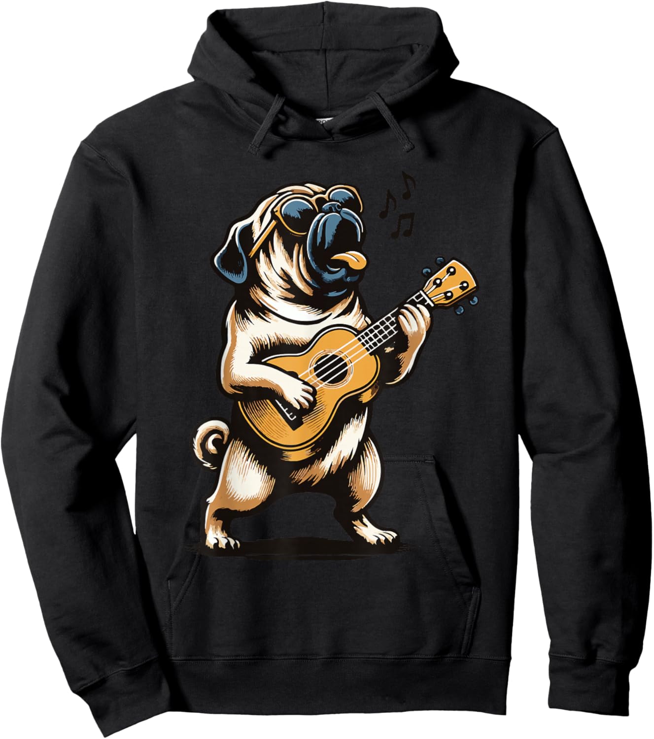 Dog Playing Guitar Singing Pug Funny Pugfather Hoodie - Hoodie | Black
