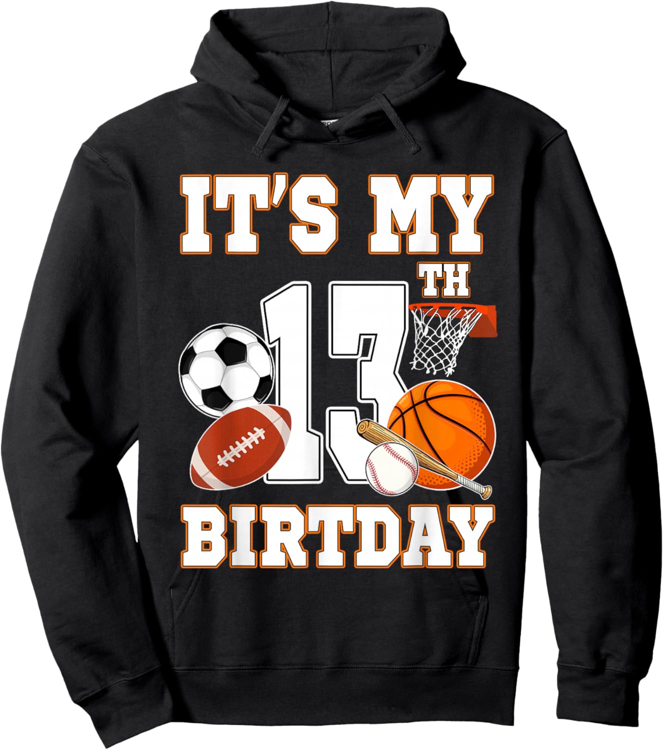 It's my 13th Birthday Sport Balls 13 Year Old Kids Party Hoodie - Hoodie | Black