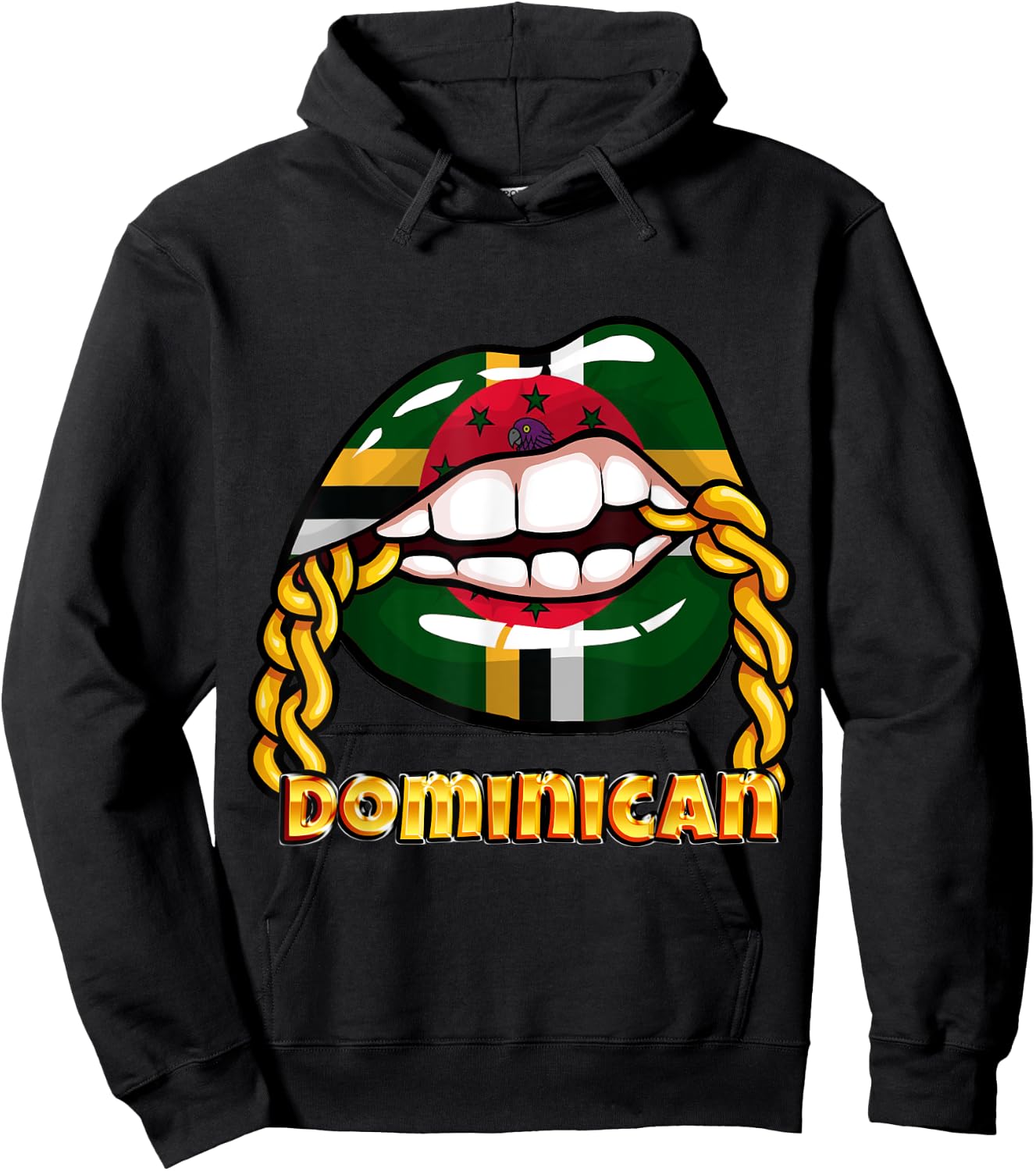 Dominica National Flag Lips with Chain Hoodie - Hoodie | Black