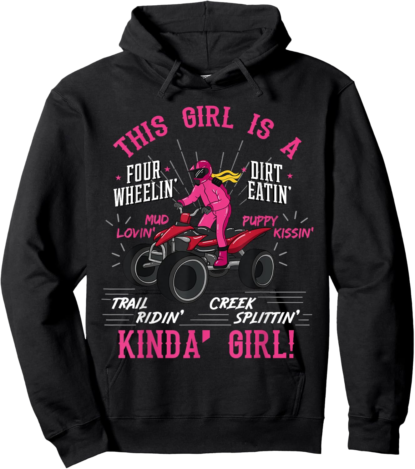 Girl Off-Road Racing Four-Wheeler 4x4 Wheel Quad Bike Racer Hoodie - Hoodie | Black